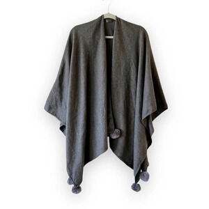 Janice Apparel Gray Acrylic Knit PomPom Shawl Wrap Oversized Scarf Fall Vibes OS
